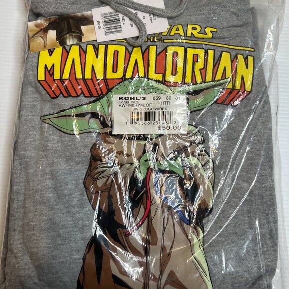 Star Wars The Mandalorian Grogu Hoodie Sweatshirt Mens Large Gray New Baby Yoda‎ - Picture 4 of 10